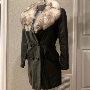 Vintage Leather trench w Fox collar